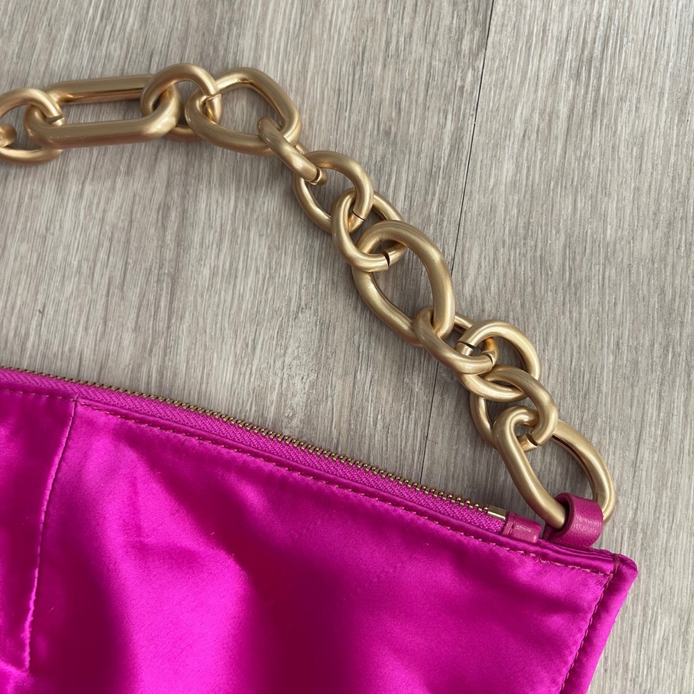 Cult Gaia Estrella Mini Anemone Pink Satin Gold Chain Shoulder Bag Chic Glam Y2K - Picture 8 of 12